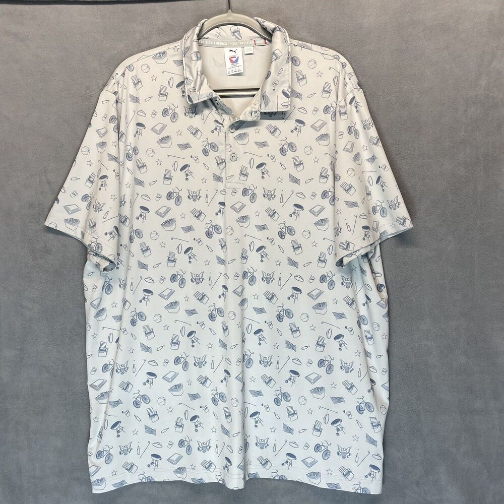 PUMA X VOLITION AMERICA Mens Polo Size XL BBQ Grill Cookout Gray‎ Blue $80